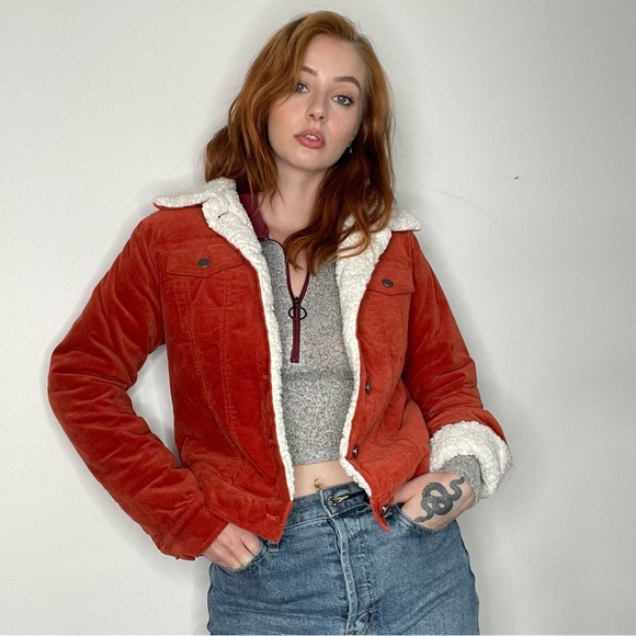 Forever 21 Jackets & Blazers - Forever 21 Orange Fuzzy Lined Button Up Winter Jacket, Women's Size Small